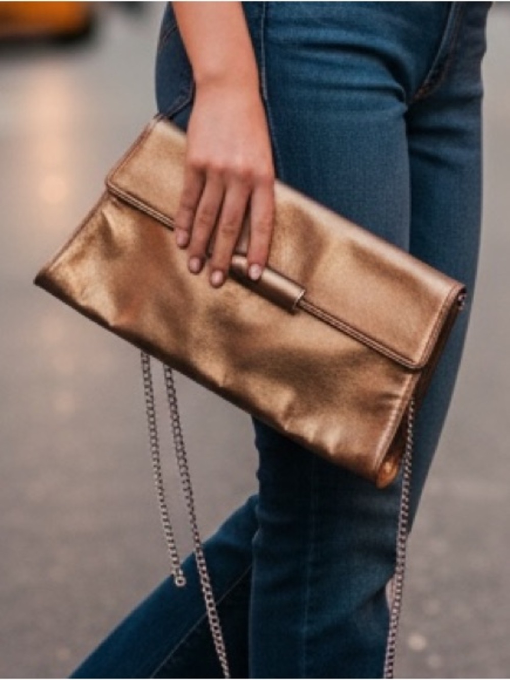 BCBGMaxAzria Gold Leather Purse with Chain Strap